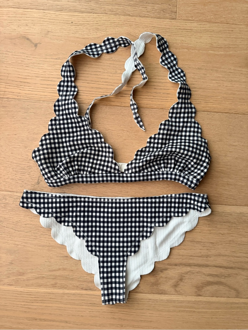 Marysia Swim Black & White Gingham Scallop Halter Bikini